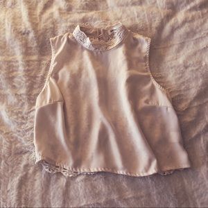 Cream lace back turtleneck crop top